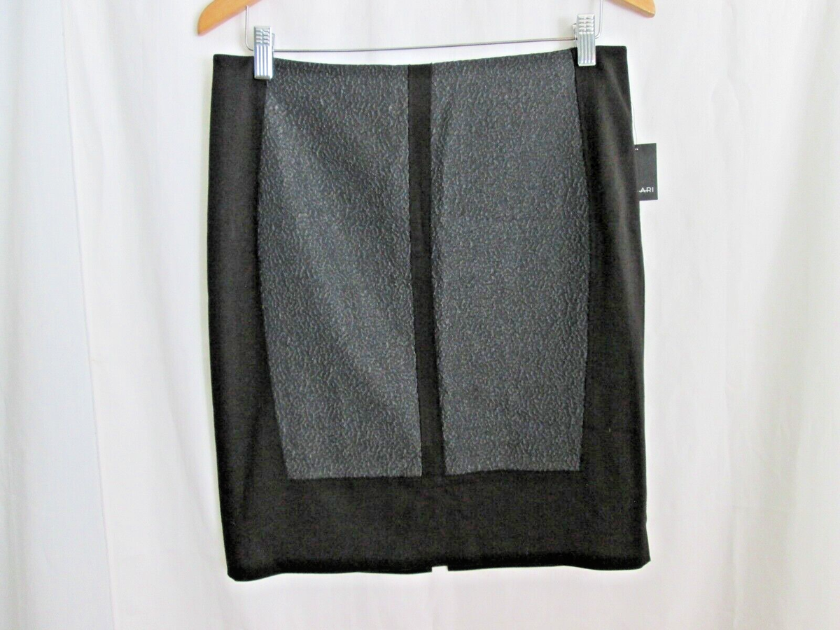 NEW Tahari Sz $188 Black Gray Textured Panel Pencil Skirt