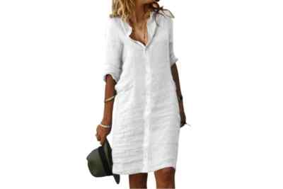 Baumwoll-Tunikakleid - lässiges kurzes Blusenkleid für Damen, atmungsaktive P...