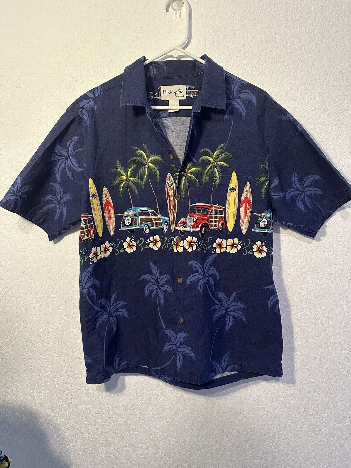 Bishop St. Apparel Hawaiian Shirt Size L Blue Sur… - image 1