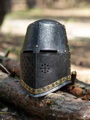 #ad Medieval Knight Steel Great Helmet Knight Templar Helmet Larp Top Helmet $159.00