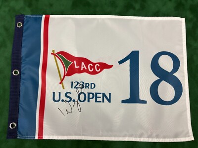 Wyndham Clark Gewinner signiert 123. US Open bei LACC Golf Flagge + Händler Echtheitszertifikat
