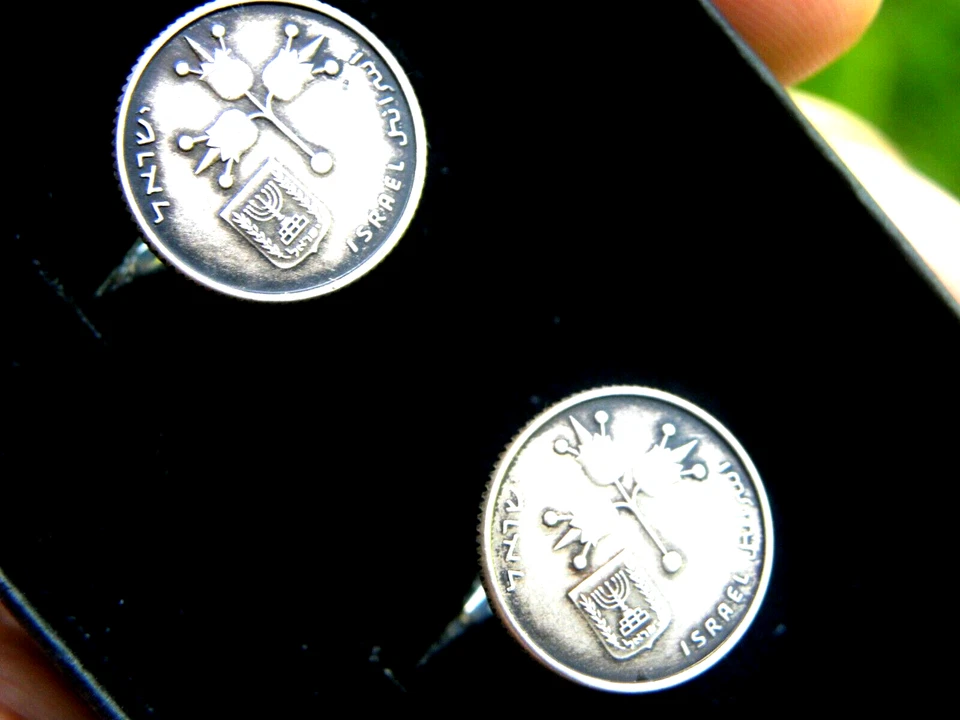 Jewish cuff links Hebrew Israel Holy Land Menorah coin nice Hanukkah gift Foto 3 de 4