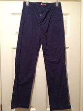 CHAPS Boys Size 14 Flat Front Navy Blue Khakis Dress Pants Chinos