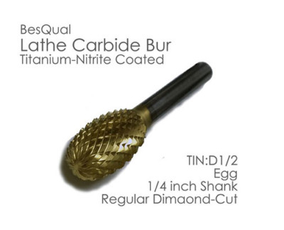 BesQual D-1/2 Egg Lathe Carbide Bur 1/4'' Shank, Titanium Nitrite Coated 1/Pk
