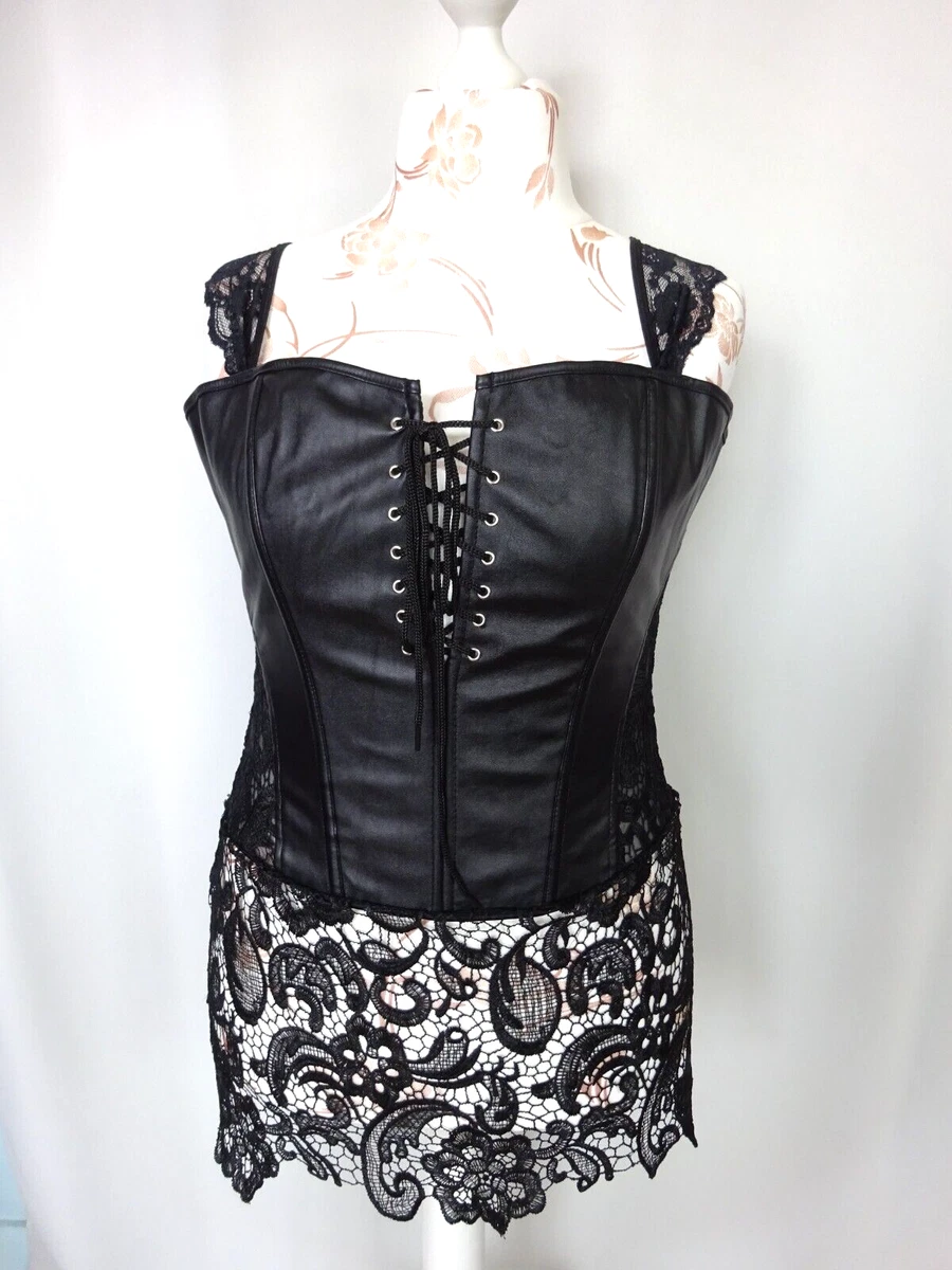 Corset Corsage Gothic Fitting Synthetic Leather Size XXL FR50 US18 UK22