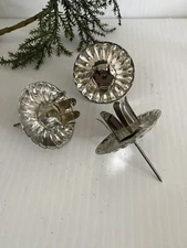 3 Antique Tin Metal Candle Holders Christmas Tree or Picks for Decoration 3”t