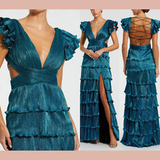 NWT IEENA Mac Duggal [ 6 ] 26740 Ruffle Tiered Criss Cross Lace Up Gown S1699