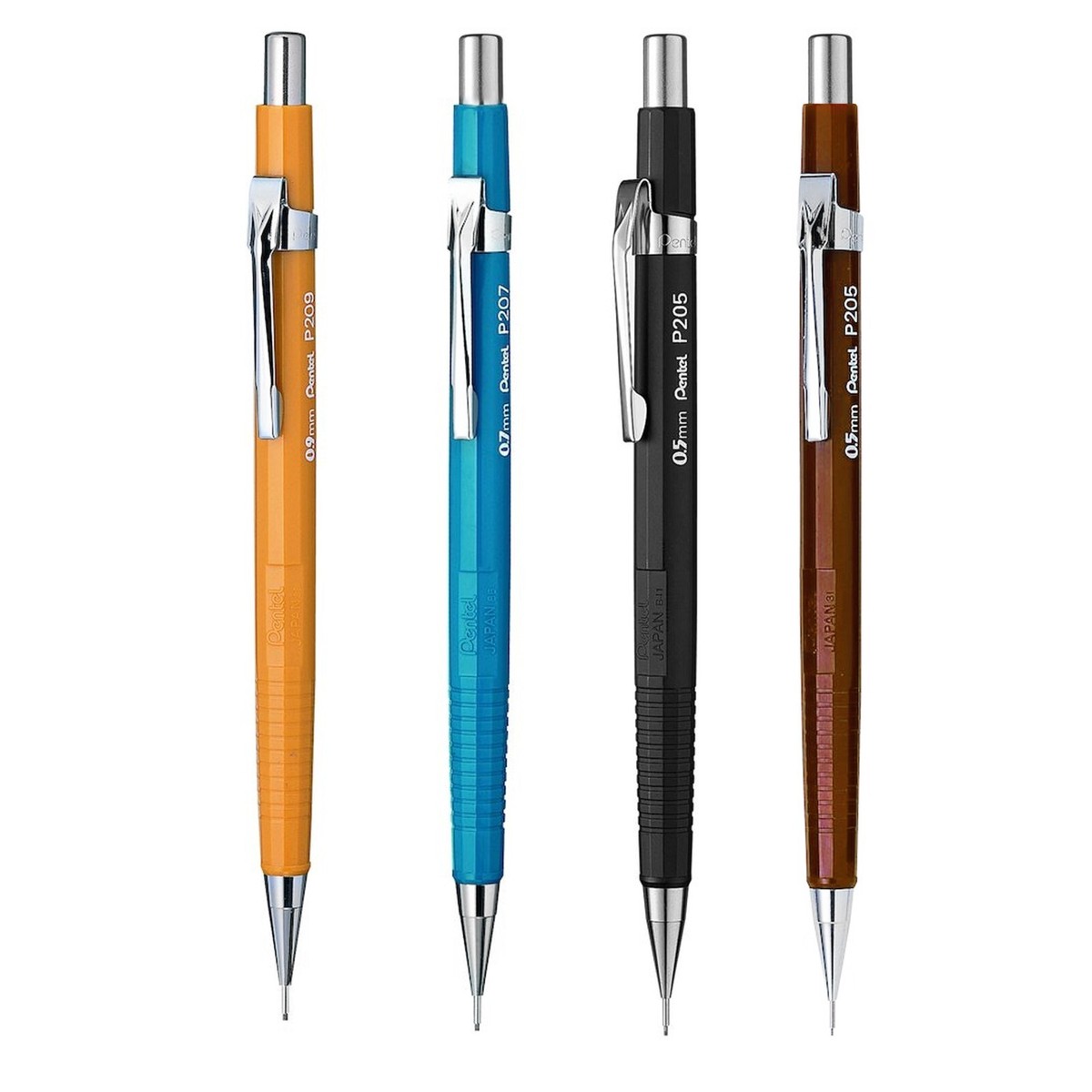 Pentel P200 Series Mechanical Pencils - 0.3mm 0.5 0.7 0.9mm Set of