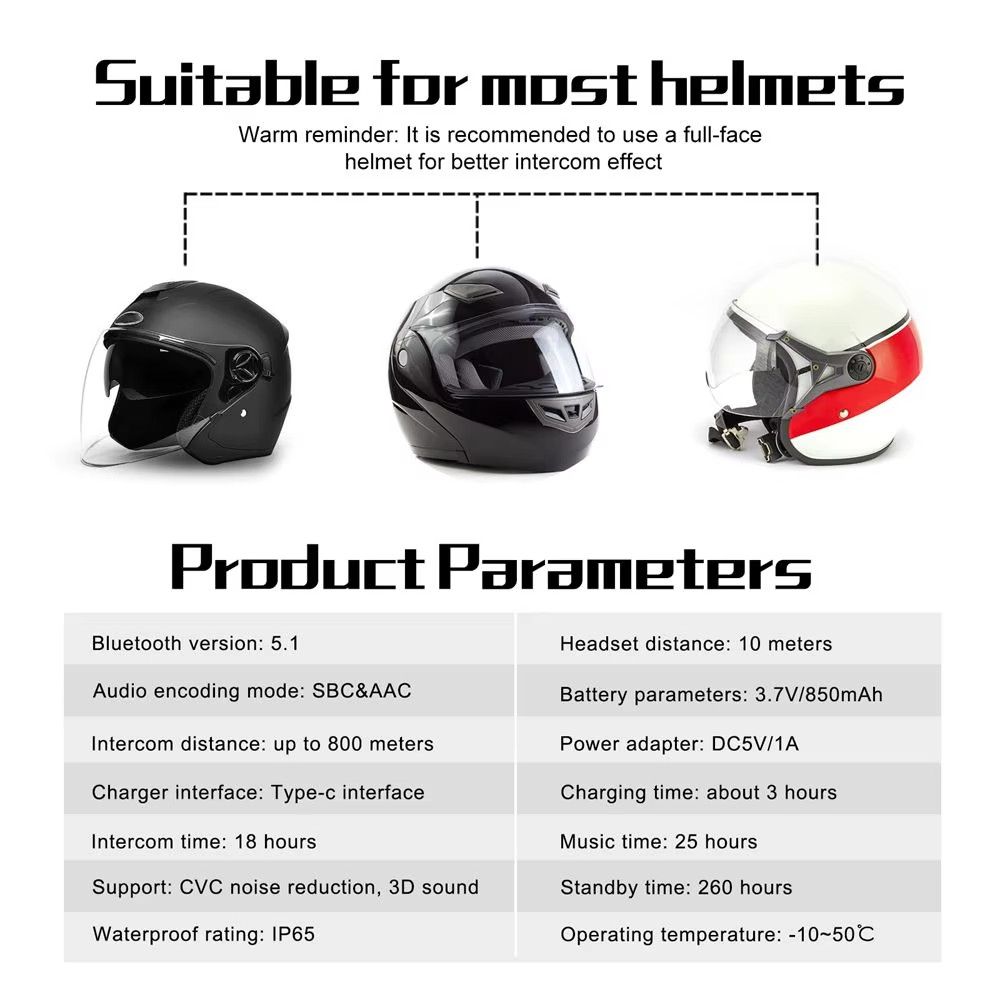 Interfono Moto Bluetooth Casco 1200m Comunicatore Auricolare 850mah - Miniatura 16