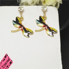 New Color Enamel Cute Dragonfly Crystal Fashion Lady Women Stand Earrings