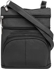 Roma Leathers Crossbody Zippered Purse - 3 Front Pockets, Adjustable Strap 
