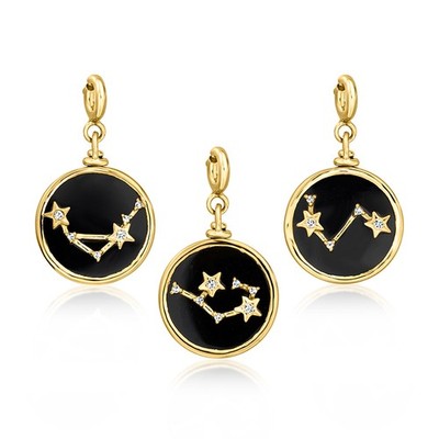 Scorpio - Onyx Reversible Zodiac Charm w Lab-Grown Diamonds in 18k Gold Plate