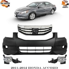 Front Bumper Cover Primed Plastic Fog Lights For 2011-2012 Honda Accord Sedan