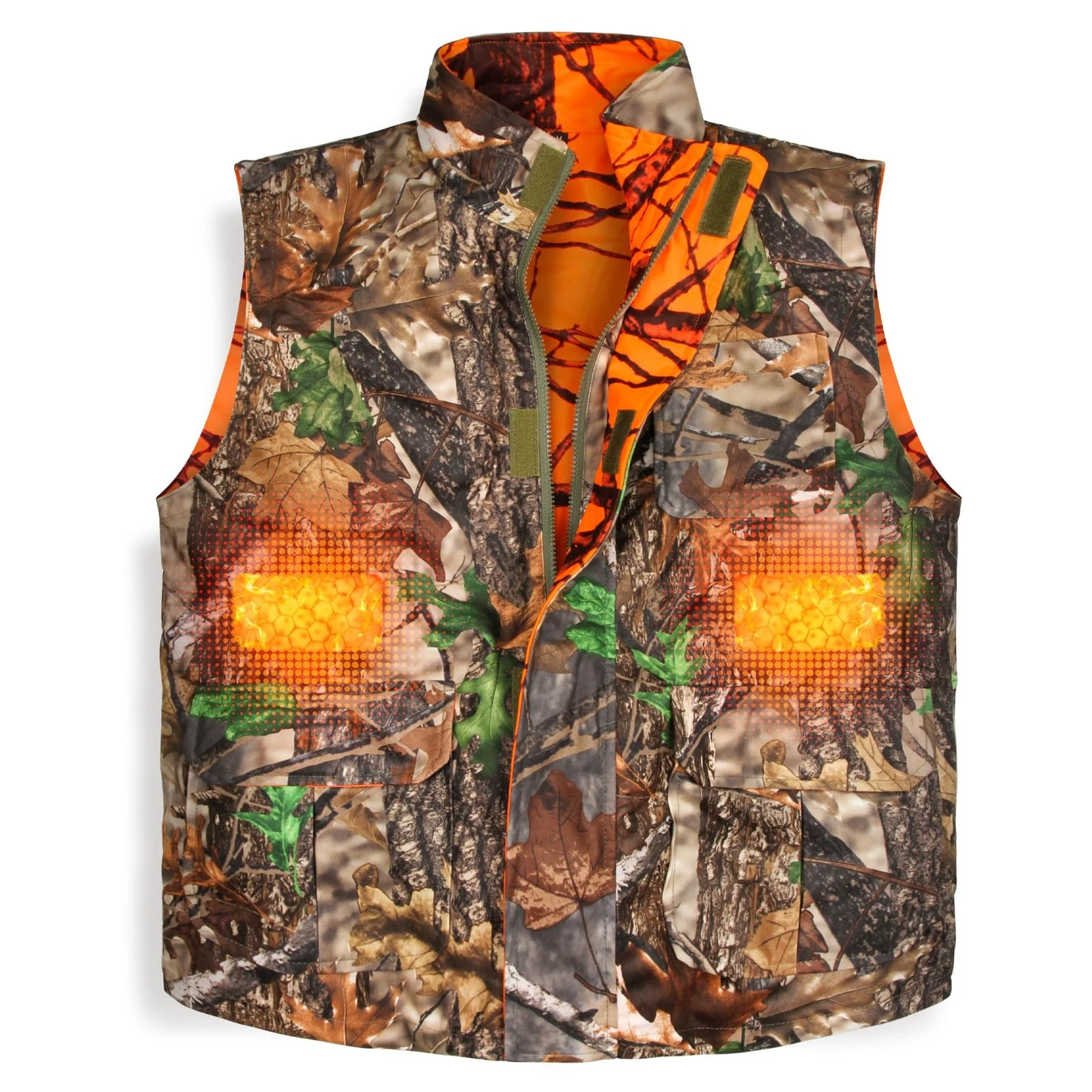 Camo and Orange Reversible Heated Vest for Hunting, Lightweight Heating Game ...