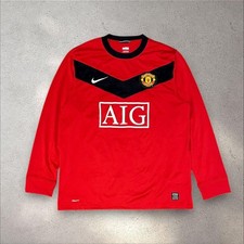 NIKE M.U. 09/10 Home Long Sleeve Jersey L Red AIG Logo Rare