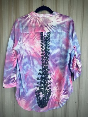 Iron Fist x Skeleton Spine Sheer Tunic Top Tie Dye Backbone Graphic Oversized S
