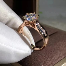 6 Claw Round CZ Ring Silver Rose Gold Women’s Fashion Wedding Engagement Ring