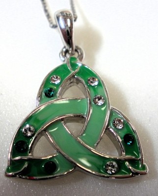 Solvar Irish Trinity Knot Celtic Necklace Green Enamel on Sterling Silver Chain