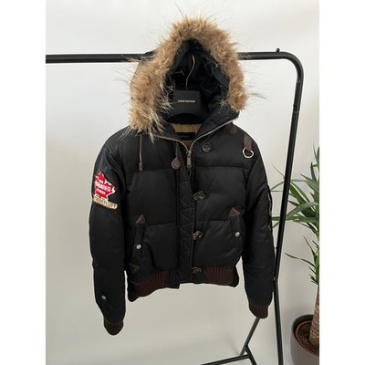 Dsquared2 Down Bomber Jacket Fax Fur Hood Patch Logo