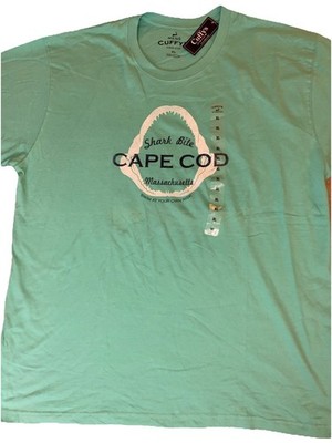 New Shark Bite Graphic Tee Shirt Size XL Mint Green Cotton Cuffys Cape Cod