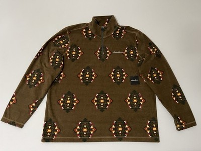 NWT Eddie Bauer Jacket Mens XL Brown Aztec Print Fleece 1/4 Zip Pullover