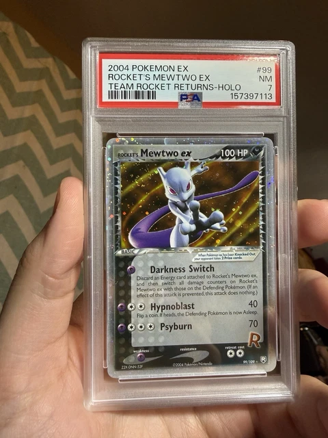 PSA 7 Rocket's Mewtwo EX #99 Team Rocket Returns Holo Pokemon 2004 *SWIRL*