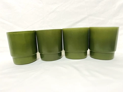Vintage Anchor Hocking Fire King Stacking Mugs Avocado Green Set Of Four