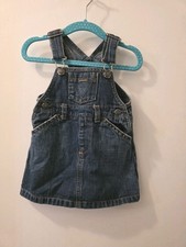 Old Navy Baby Girls Denim Overall Dress Sleeveless Blue Button Pocket 6-12m