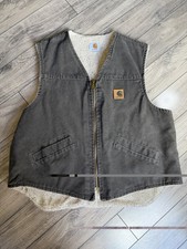 Vintage Carhartt USA Brown Sherpa-Lined Full Zip Men's Vest Size L 14806 Read