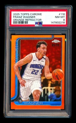 2025-26 TOPPS CHROME #116 FRANZ WAGNER TRUE ORANGE REFRACTOR MAGIC #5/25 PSA 8!
