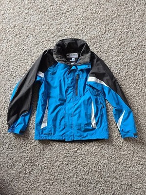 Columbia Jacket Mens Medium Titanium Omni-Tech Tech Interchange Blue Hooded Rain