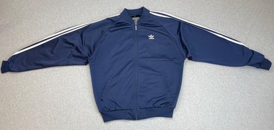 Adidas Jacket Mens Medium Blue Long Sleeve 3 Stripe Track Full Zip Vintage