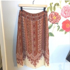 Beautiful Cream And Red Boho Silk Skirt