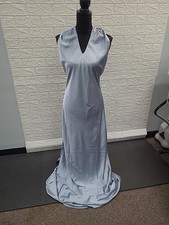 New Show Me Your MUMU Jasmine Halter Maxi  Dress Luxe Satin Steel Blue Sz Medium