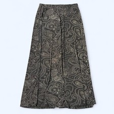 Vintage 90s Paisley Maxi Skirt Black Brown Medium Whimsigoth Fairy Boho Witchy