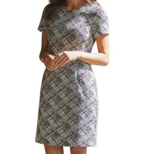 CALVIN KLEIN Black & White Abstract Print Short Sleeve Gold Zipper Dress -Sz 10