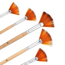 5Pcs Fan Brush Set Soft Nylon Hair Fan Paint Brushes with Long Wooden Handle