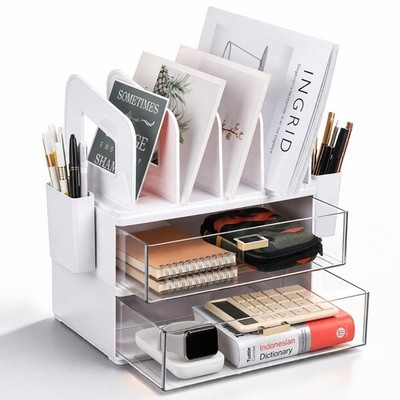 Acrylic Desk Organizer with Drawer and Vertical File Holder, Desk Organizers ...