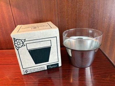 International Silver Company Planter Übertopf Glas Metall USA Vintage OVP