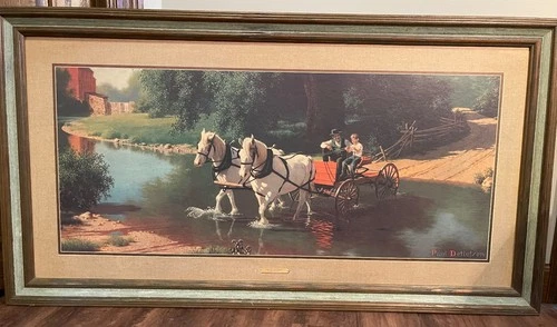 VTG Paul Detlefsen The Big Moment Print 28.5” x 52.5” Horse River Barn FRAMED