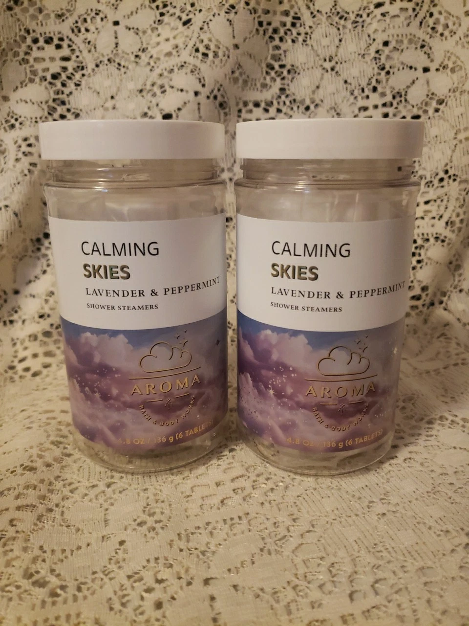 2 x Bath & Body Works Aroma CALMING SKIES LAVENDER & PEPPERMINT Shower Steamers