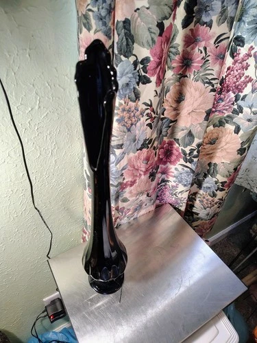Vintage Black Fenton Glass Swung Vase Thumbprint Pattern 19 1/2"