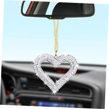Bling Heart Car Hanging Accessories Bling Rear View Mirror Car Silver