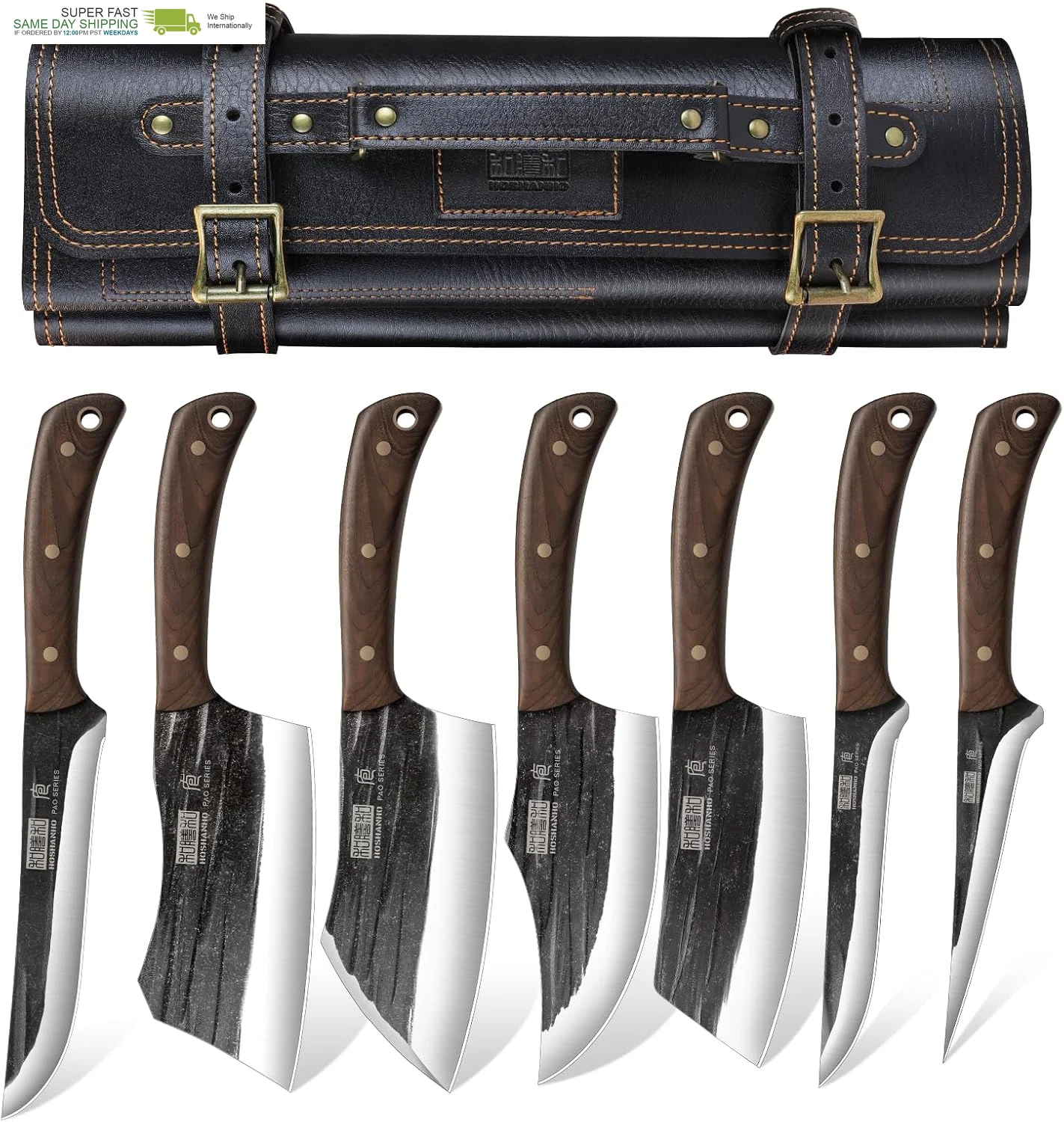 Hand Forged Butcher Chef Knife Set with Roll Bag, Sharp Meat Cleaver Knife & Bon