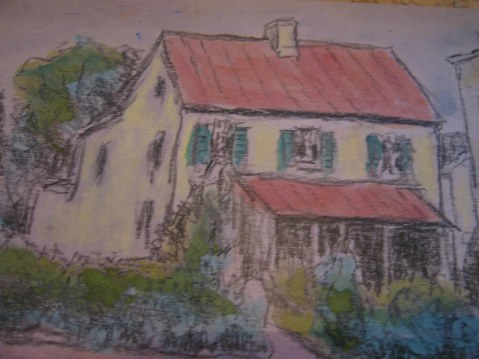 Antiguo de colección de principios del siglo XX. Dibujo de casa a carbón E A Trego Foto 2 de 4