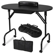 Black Manicure Table Nail Portable Folding Beautician Desk Workstation W/ Bag 