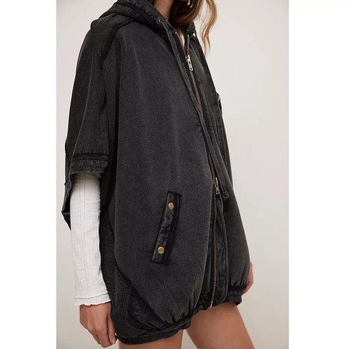 Free People We The Free What's Next Poncho Vest Jacket Hoodie Cotton M 276481 - Picture 3 of 9