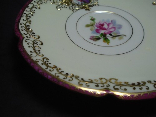 Occupied Japan ~ CHUBU CHINA PORCELAIN SAUCER ~ Gold Trim, Ladies Portrait, Rose - Picture 5 of 9
