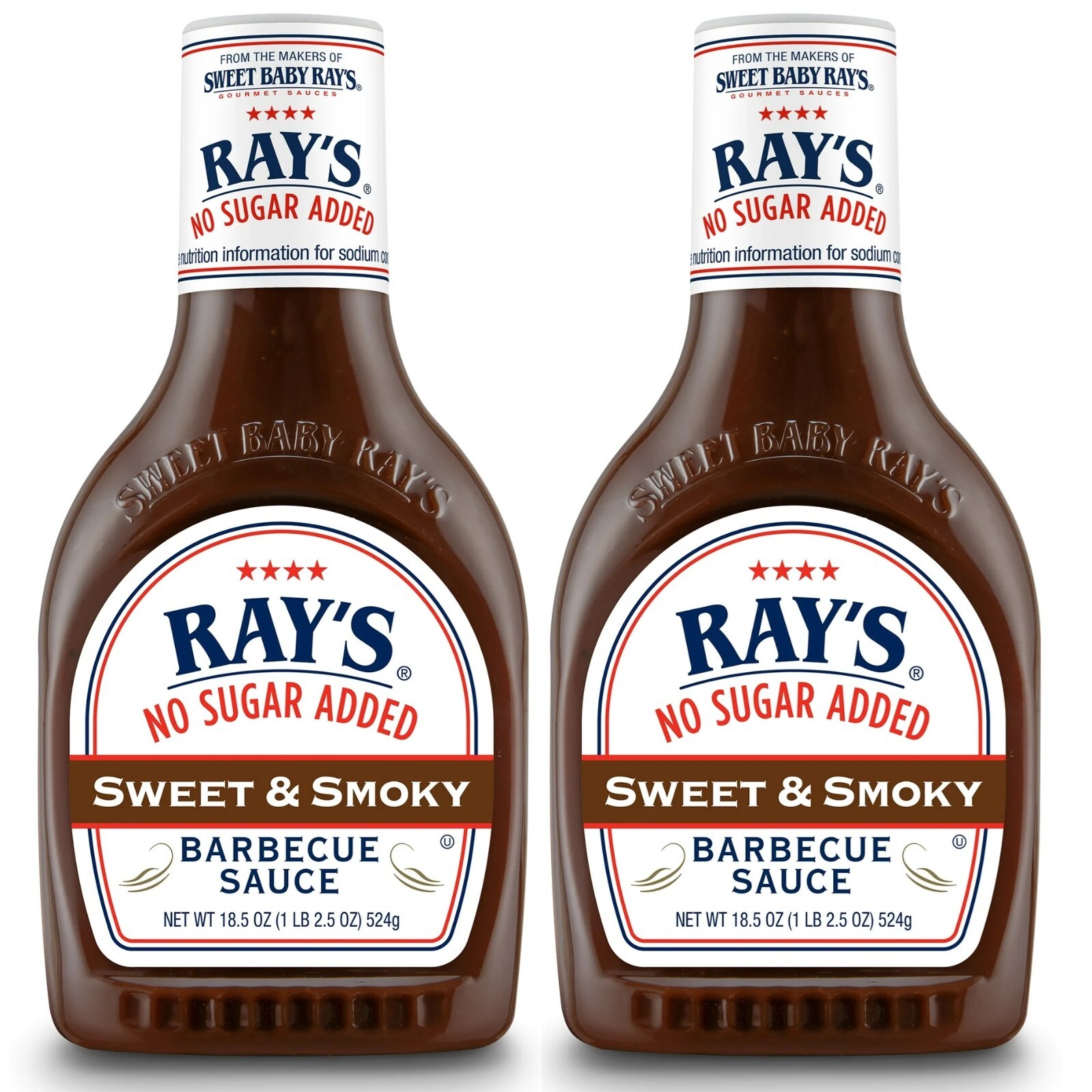 Sweet Baby Ray's NO SUGAR ADDED SWEET & SMOKY Barbecue Sauce 18.5oz 2 Bottles