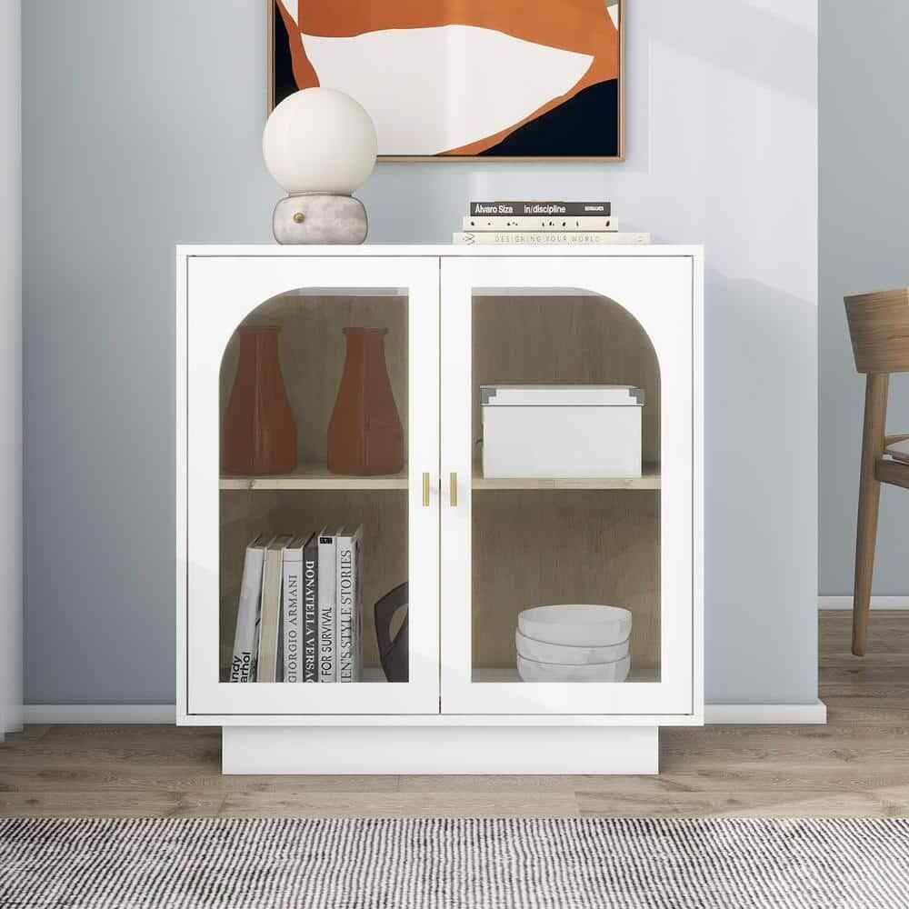 2 Storage Cabinetw/Glass Door for Living Room,Dining Room,Study in White,Pan